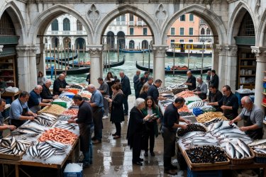 Pescheria di Rialto Gothic open arcade fish market in Venice